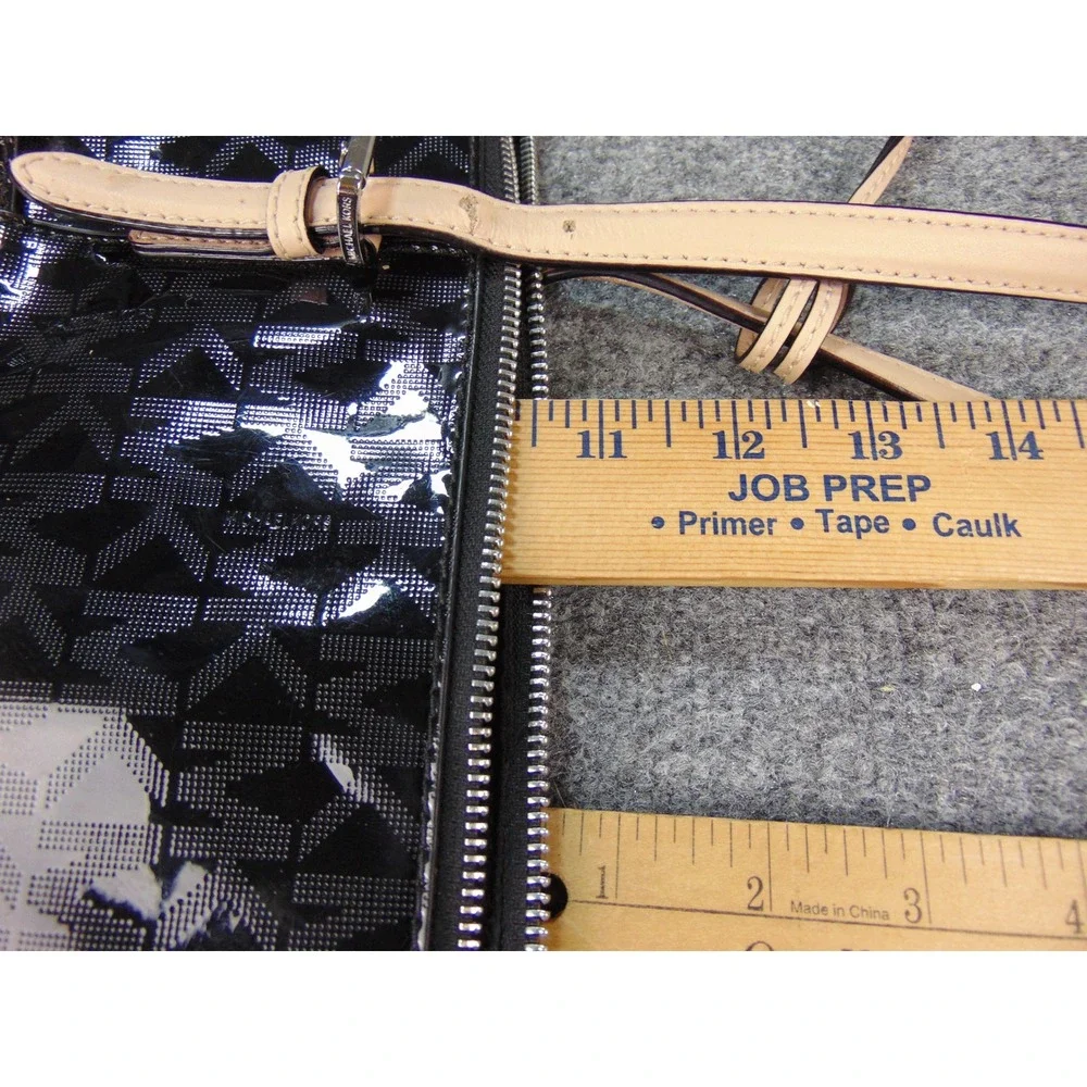 Michael Kors Jet Set Travel Tote Black Patent MK‎ Logo Monogram Bag 35S6MTTT8Z